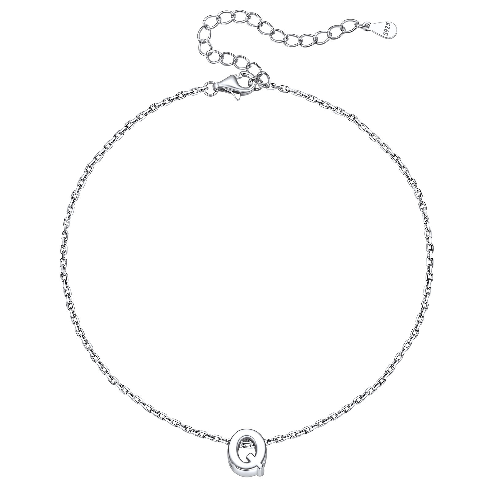 Bracelet de Cheville Femme avec Initiale en Argent Sterling 925