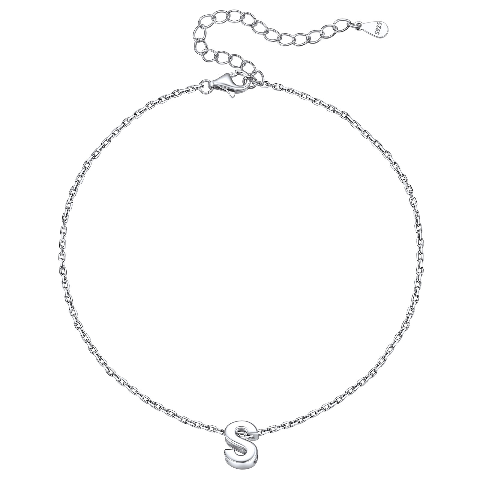 Bracelet de Cheville Femme avec Initiale en Argent Sterling 925