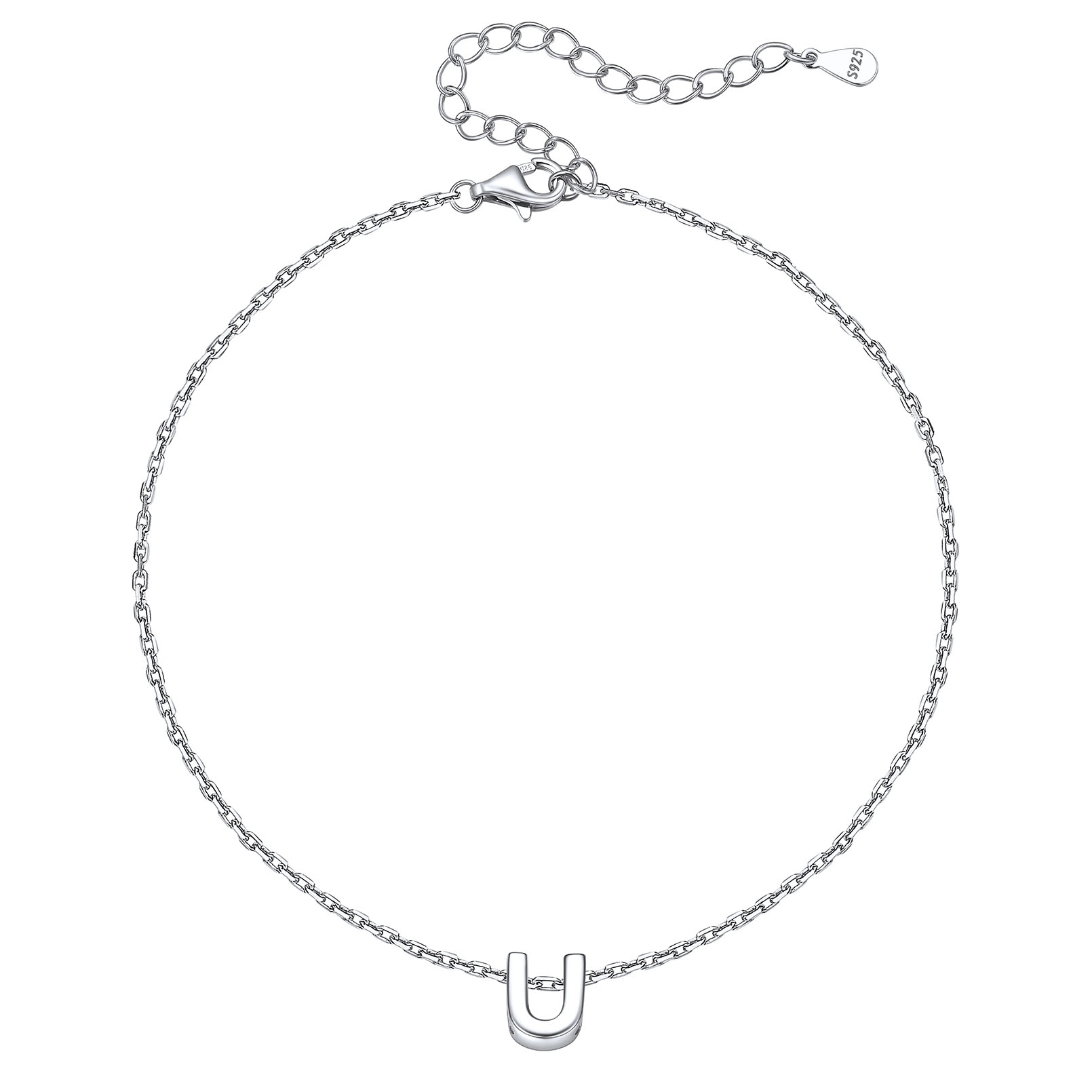 Bracelet de Cheville Femme avec Initiale en Argent Sterling 925