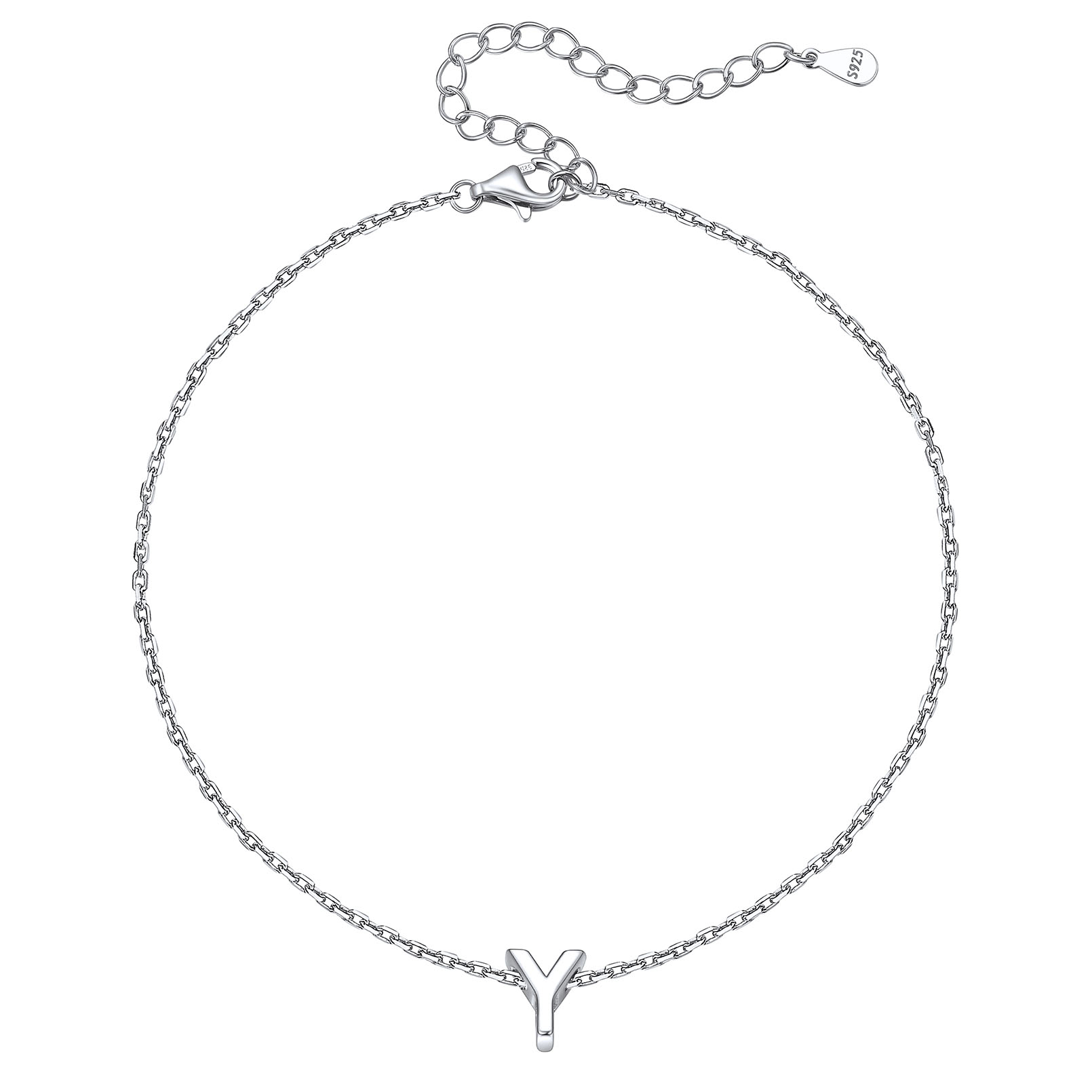 Bracelet de Cheville Femme avec Initiale en Argent Sterling 925