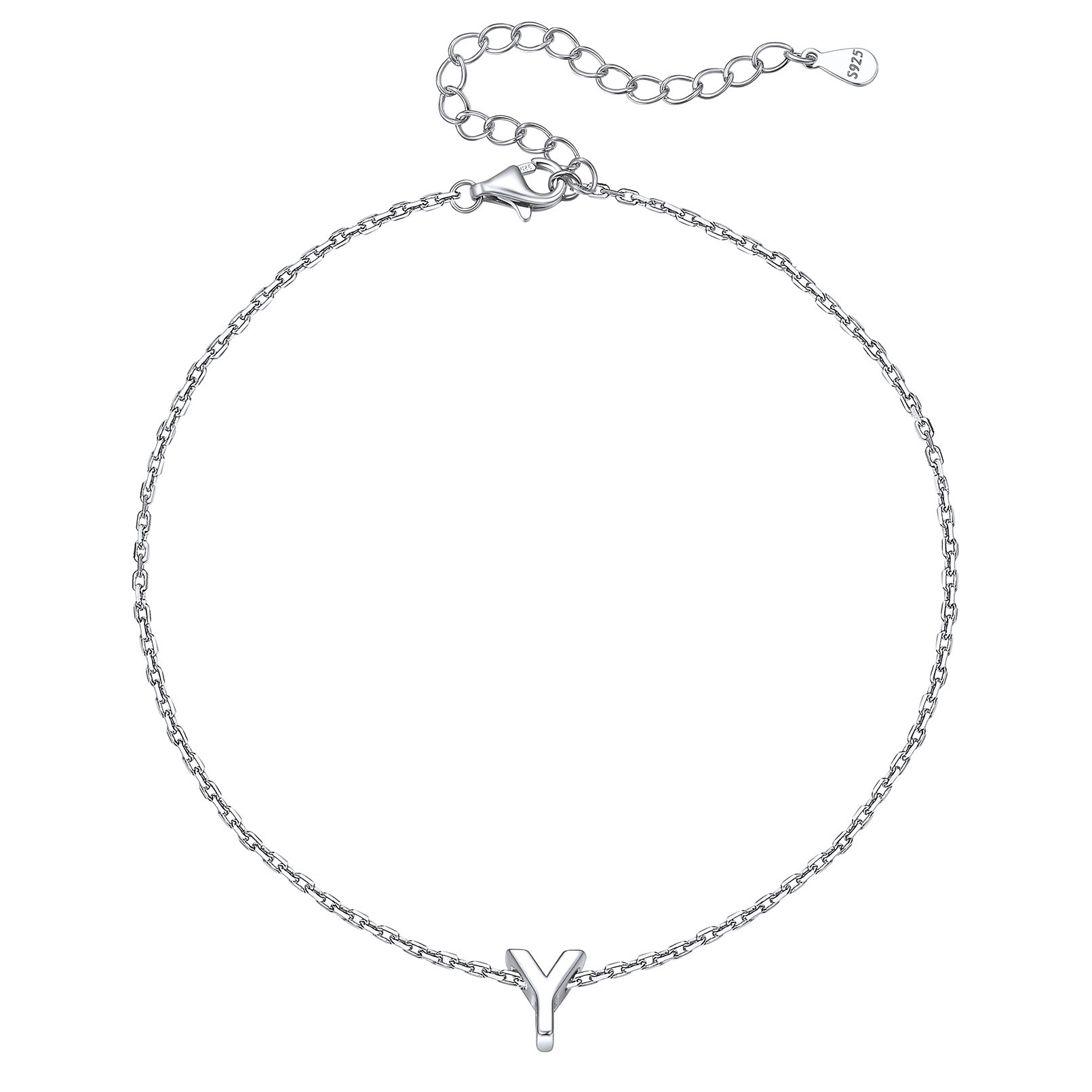 Bracelet de Cheville Femme avec Initiale en Argent Sterling 925