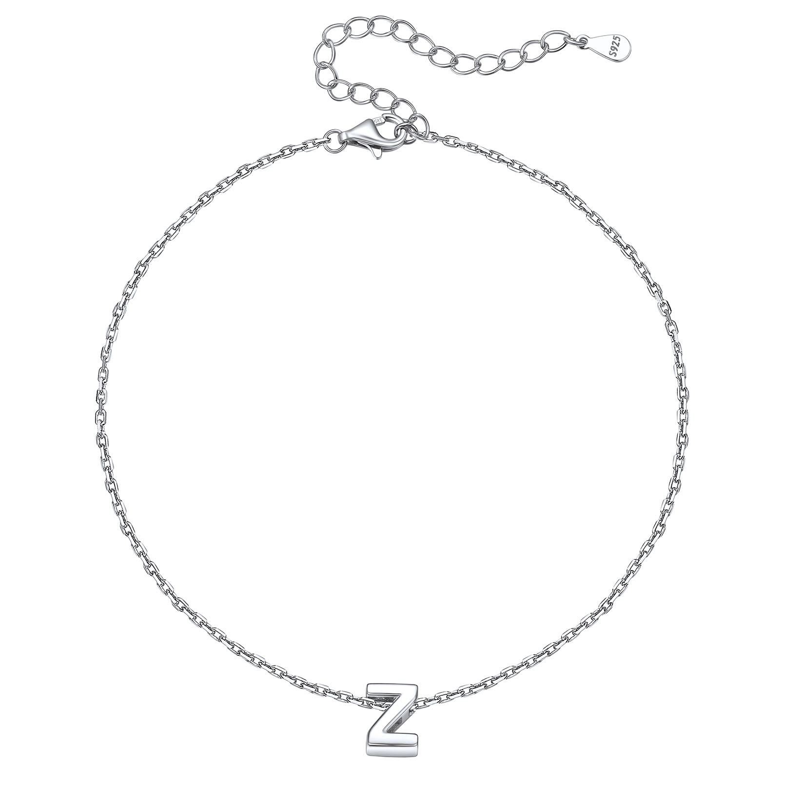 Bracelet de Cheville Femme avec Initiale en Argent Sterling 925
