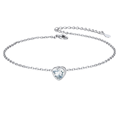 Bracelet de Cheville Coeur Argent avec Pierre de Naissance Avril - Diament