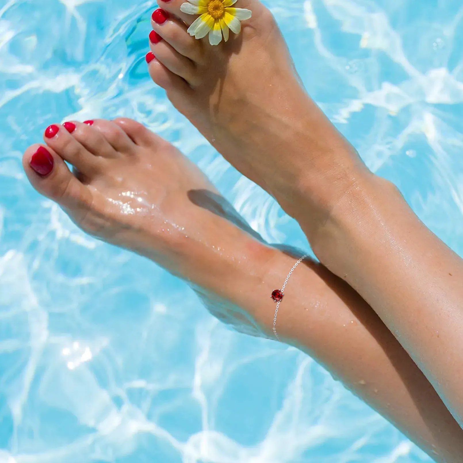 Bracelet Cheville en Argent Sterling avec Pierre de Naissance Modèle