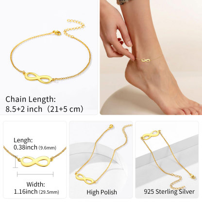 Bracelet de Cheville Personnalisé Infini avec Noms Gravés pour Femme Taille