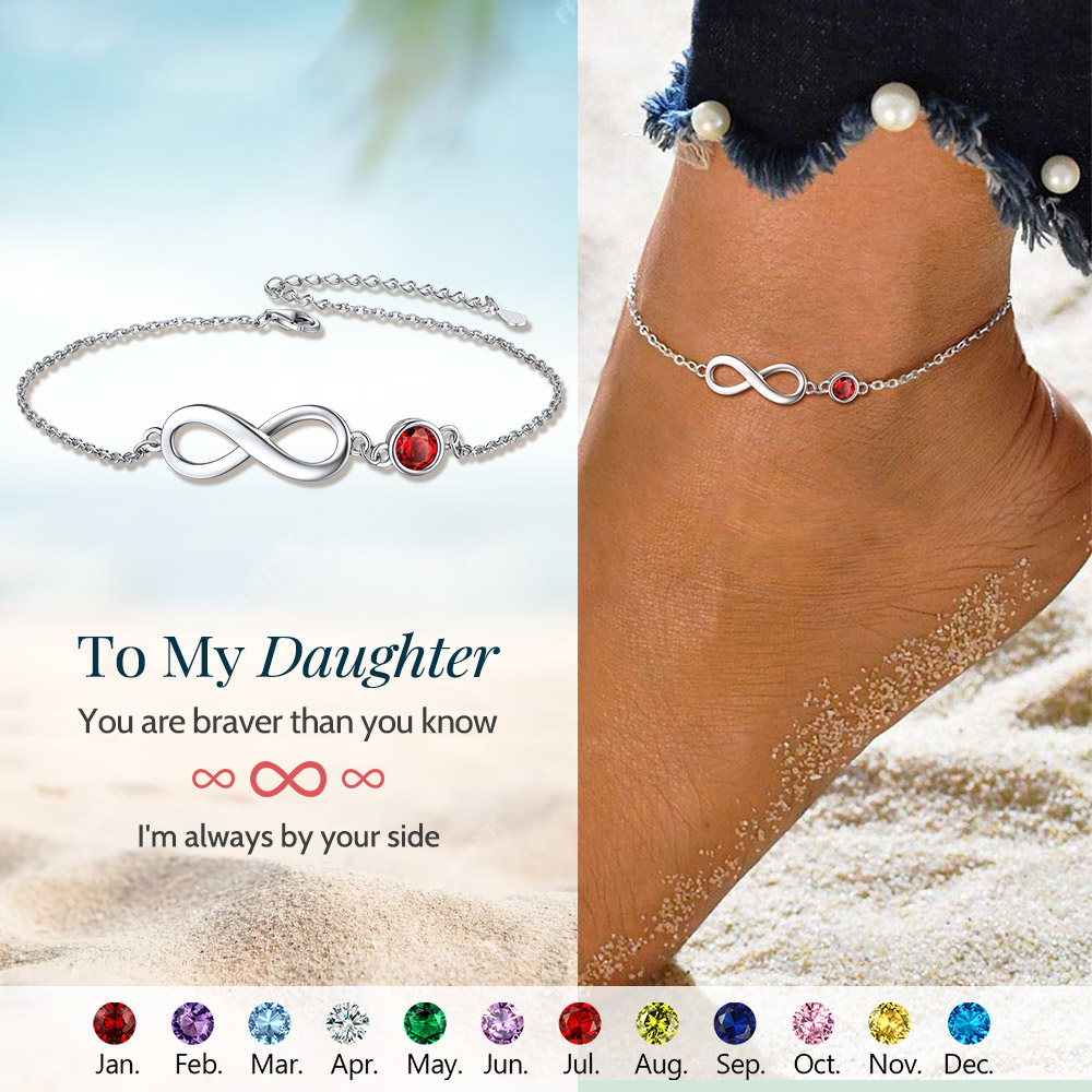 Bracelet de Cheville Infini en Argent 925 avec Pierre de Naissance Cadeau pour Fille