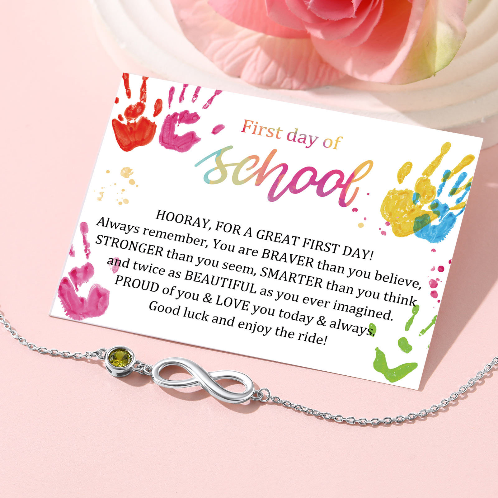 Bracelet de Cheville Infini en Argent Sterling 925 avec Pierre de Naissance