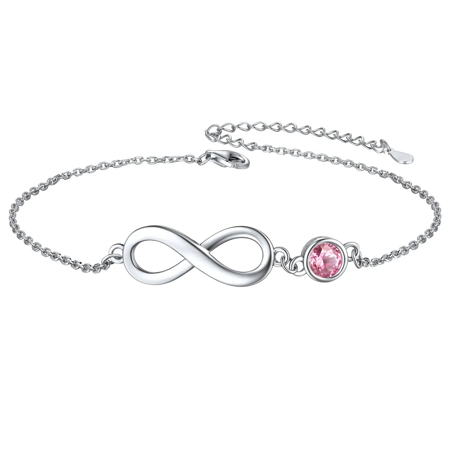 Bracelet de Cheville Infini en Argent 925 avec Pierre de Naissance Octobre-Tourmaline