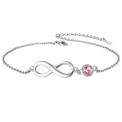 Bracelet de Cheville Infini en Argent 925 avec Pierre de Naissance Octobre-Tourmaline