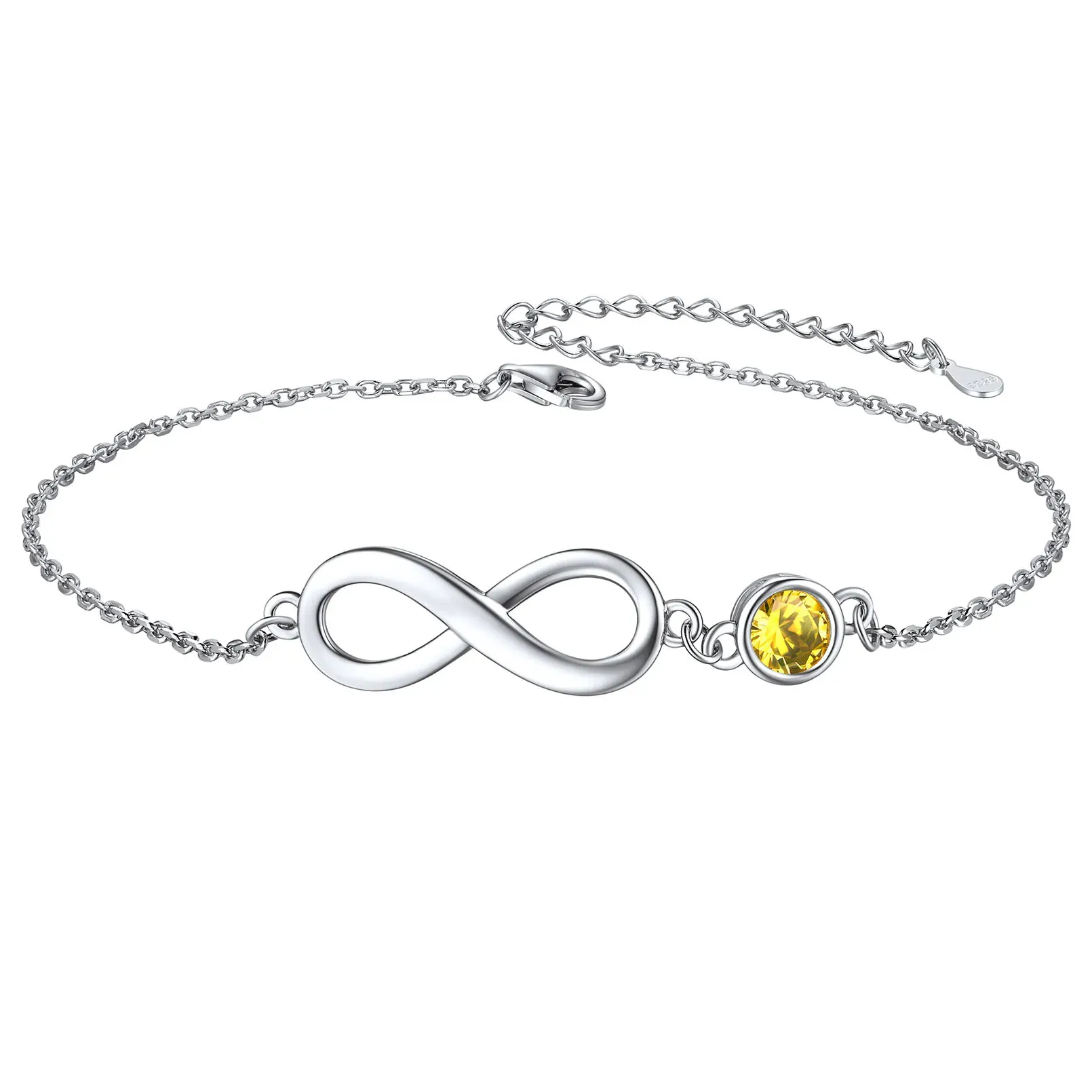 Bracelet de Cheville Infini en Argent 925 avec Pierre de Naissance Novembre-Topaze