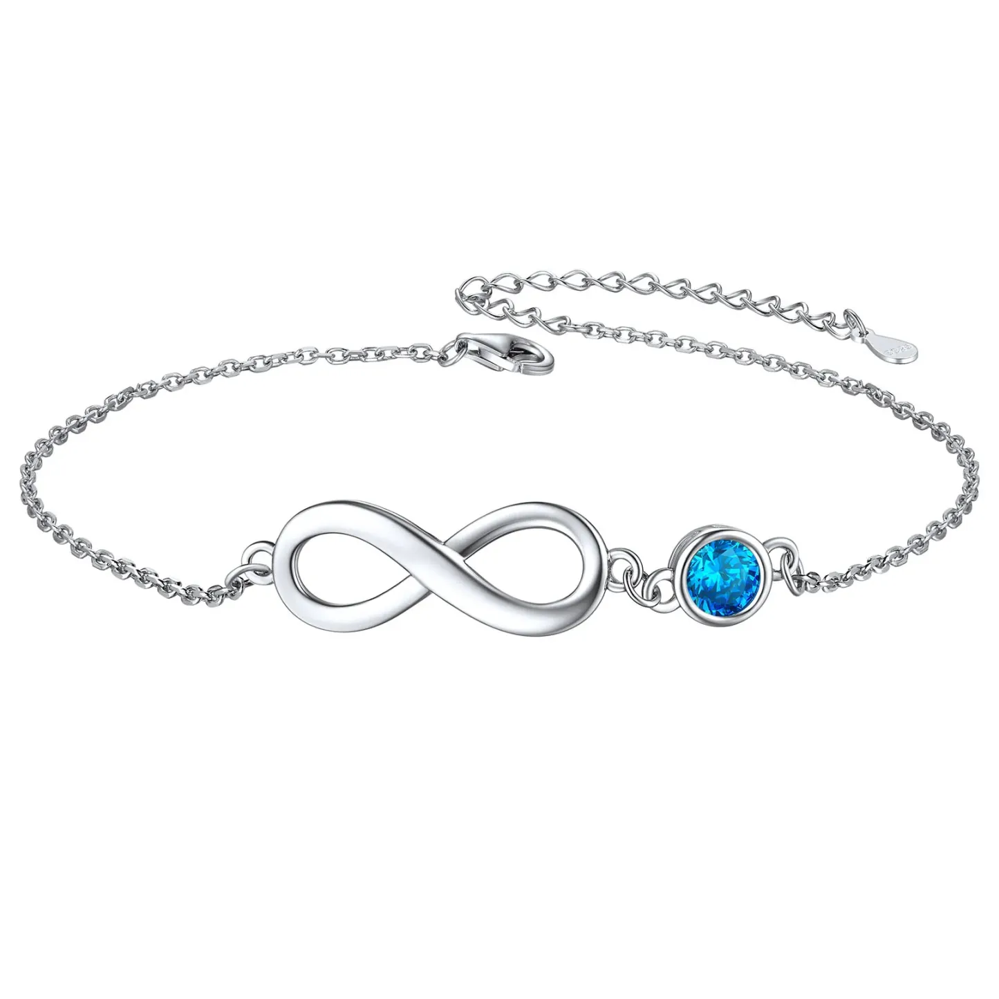 Bracelet de Cheville Infini en Argent 925 avec Pierre de Naissance Décembre-Tanzanite