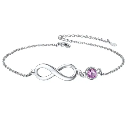 Bracelet de Cheville Infini en Argent 925 avec Pierre de Naissance Juin-Alexandrite