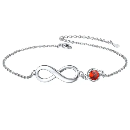Bracelet de Cheville Infini en Argent 925 avec Pierre de Naissance Juillet-Rubis