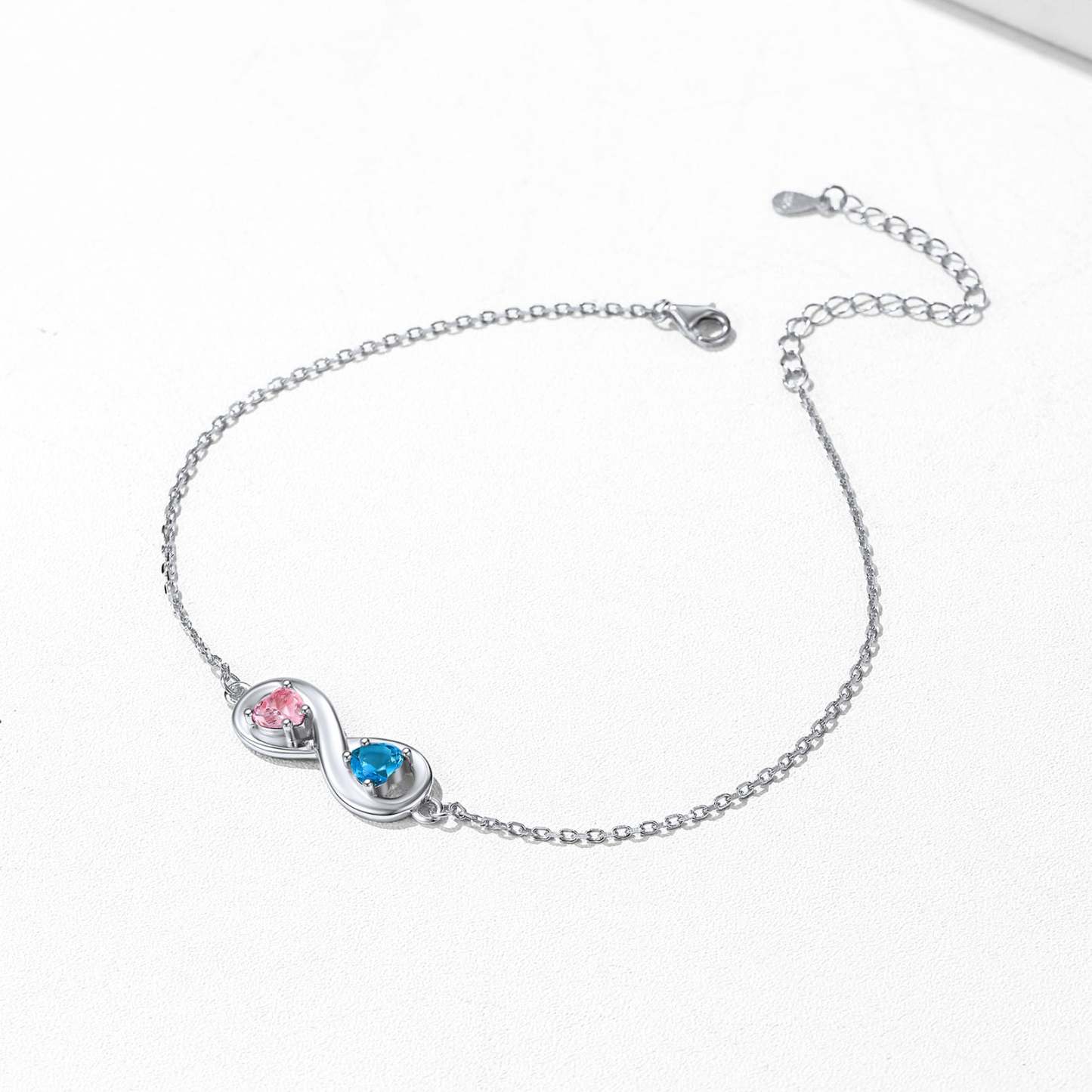 Bracelet de Cheville Infini avec Pierres de Naissance Personnalisé en Argent 925