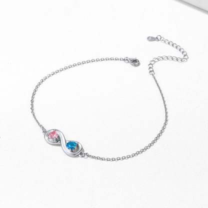 Bracelet de Cheville Infini avec Pierres de Naissance Personnalisé en Argent 925