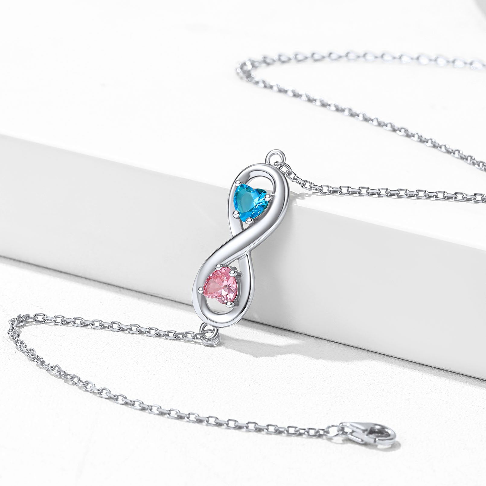 Bracelet de Cheville Infini avec 2 Pierres de Naissance Personnalisé