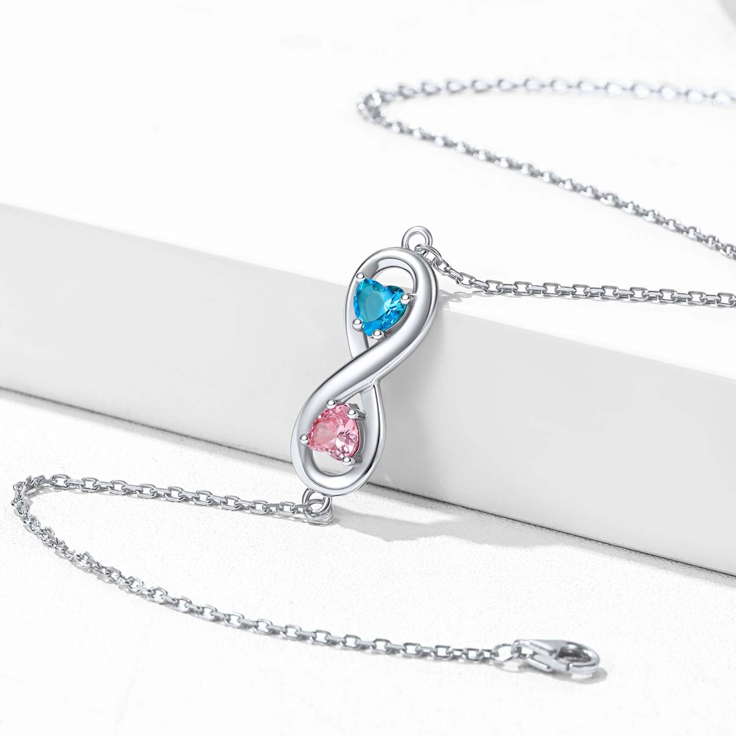 Bracelet de Cheville Infini avec 2 Pierres de Naissance Personnalisé