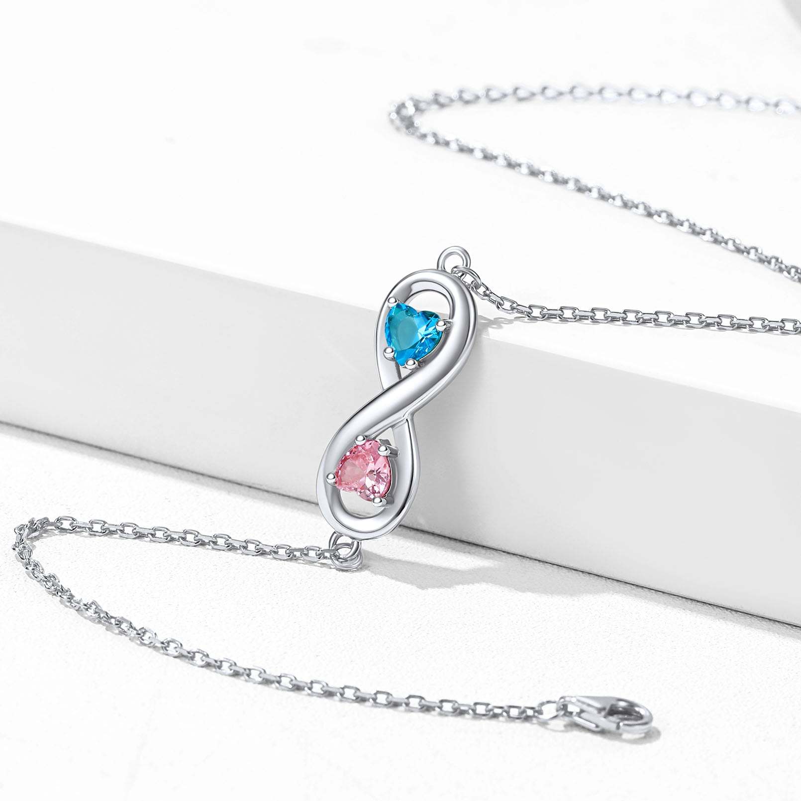 Bracelet de Cheville Infini avec 2 Pierres de Naissance Personnalisé