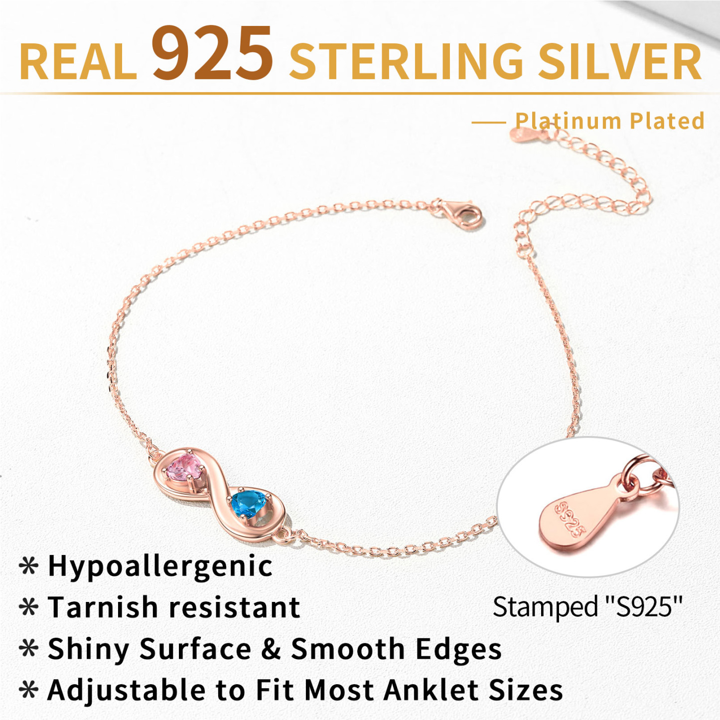 Bracelet de Cheville Infini avec Pierres de Naissance Personnalisé Détail