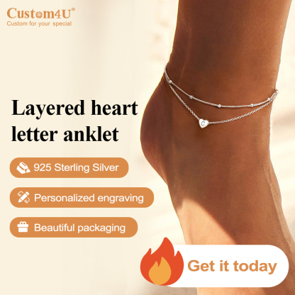 Bracelet de Cheville Personnalisé Cœur Initiale 