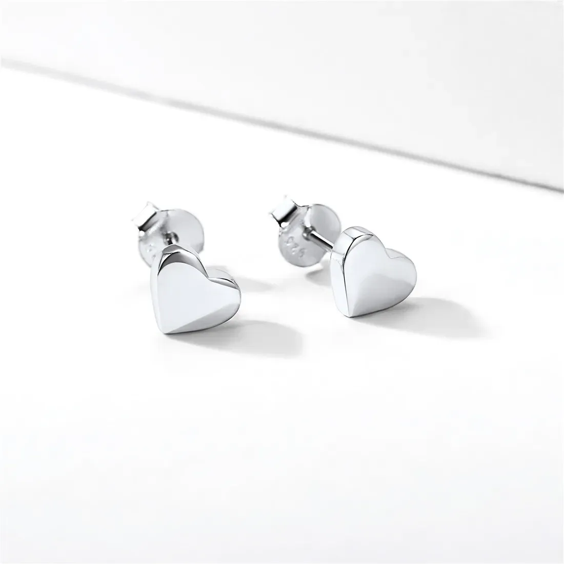 Boucles d'oreilles Clous en Argent Sterling 925 Cœur Argenté