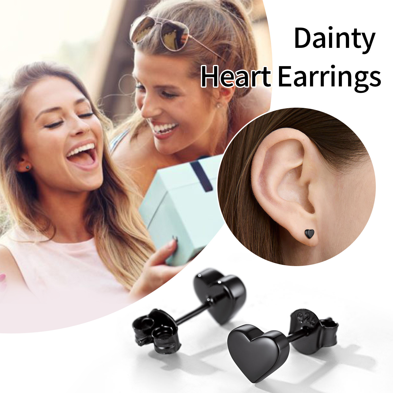 Boucles d'oreilles Clous en Argent Sterling 925 Cœur pour Femmes