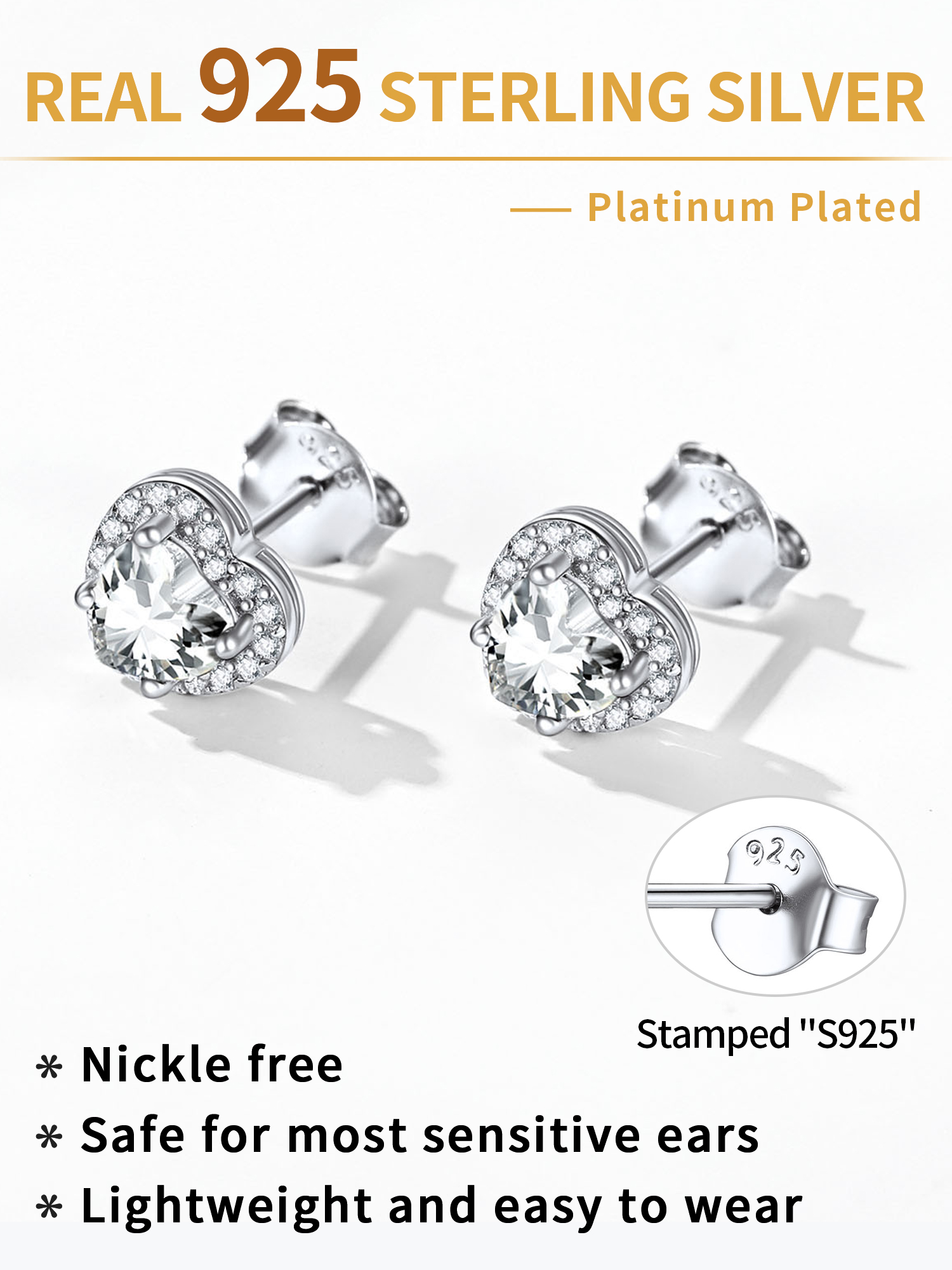 Clous Cœur en Argent Sterling 925 avec Pierre de Naissance Détail