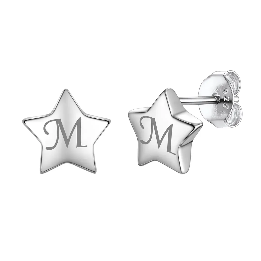 Boucles d'Oreilles Stud Étoile Personnalisées avec Gravure Initiale en Argent 925