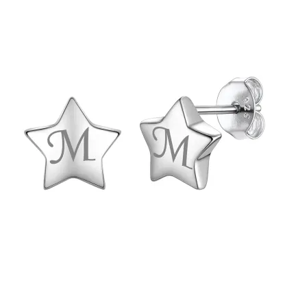 Boucles d'Oreilles Stud Étoile Personnalisées avec Gravure Initiale en Argent 925