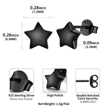 Boucles d'Oreilles Stud Étoile Personnalisées avec Gravure Initiale en Argent 925  Détaille