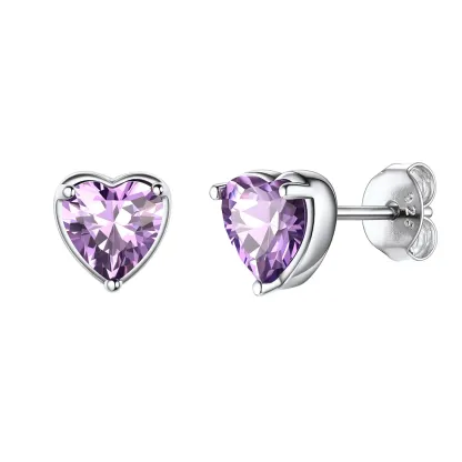 Boucles d’Oreilles Cœur en Argent 925 avec Pierre de Naissance Juin-Alexandrite