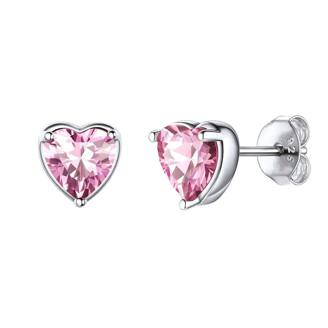 Boucles d’Oreilles Cœur en Argent 925 avec Pierre de Naissance Octobre-Tourmaline