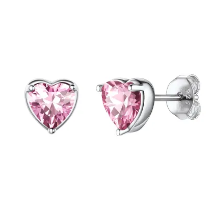 Boucles d’Oreilles Cœur en Argent 925 avec Pierre de Naissance Octobre-Tourmaline