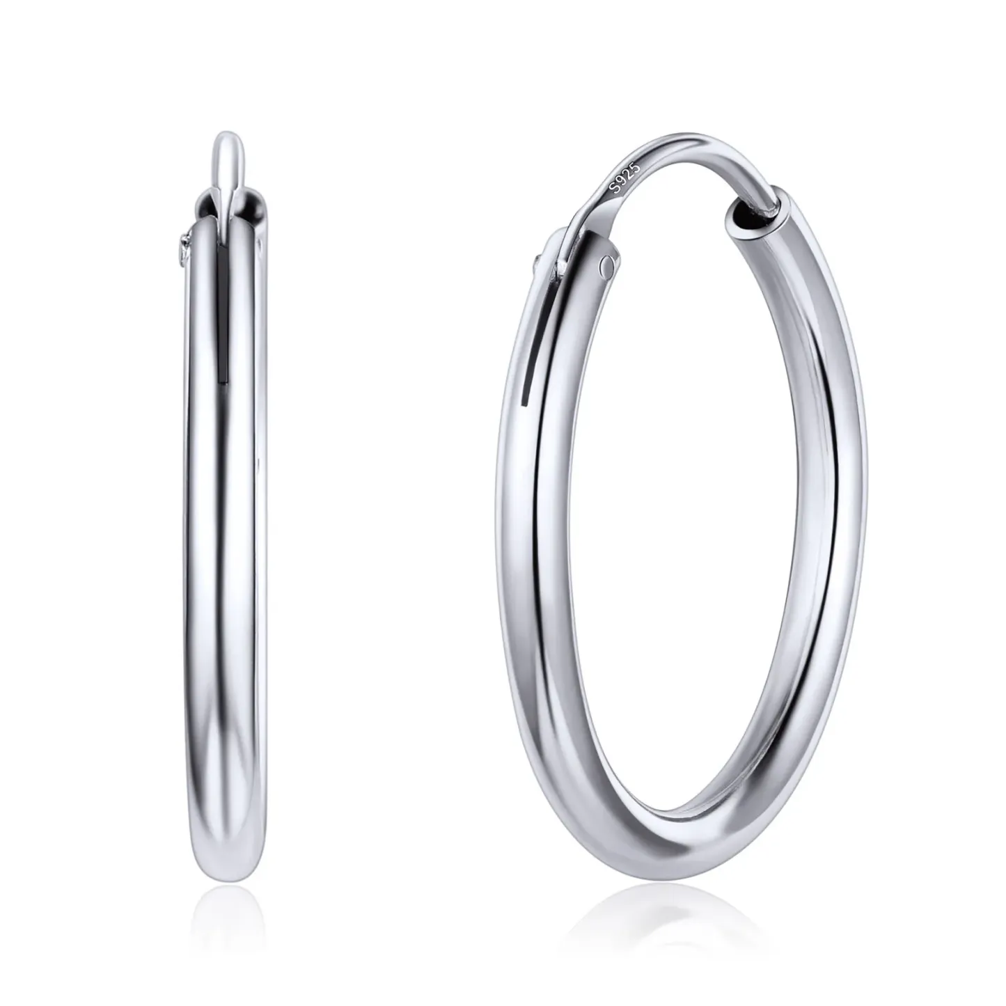 Créoles Rondes en Argent Sterling 925 pour Femmes Argenté 20mm