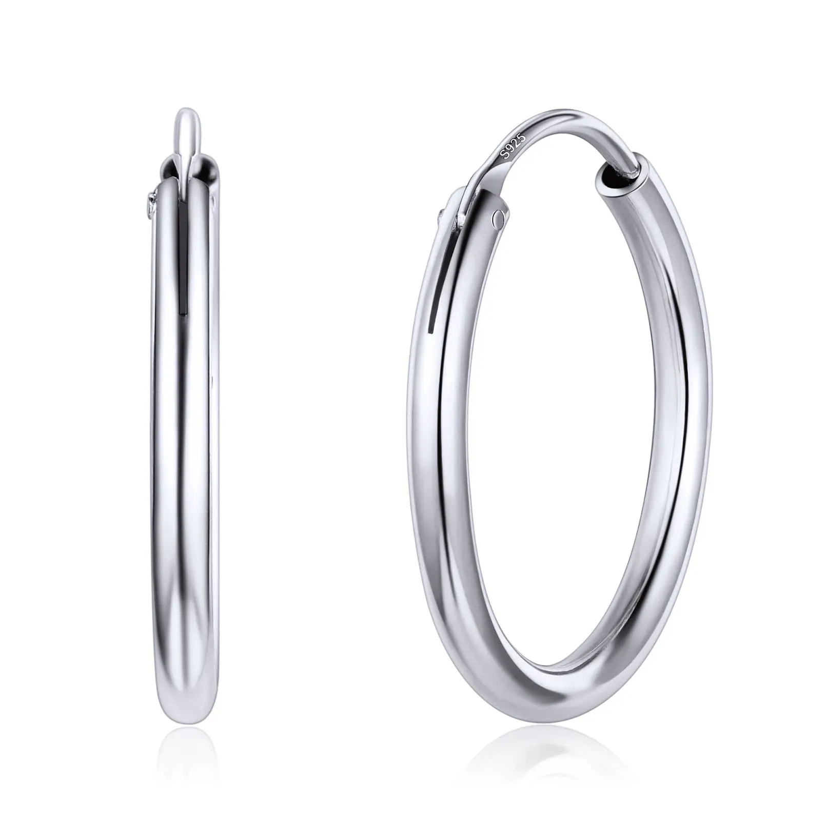 Créoles Rondes en Argent Sterling 925 pour Femmes Argenté 20mm