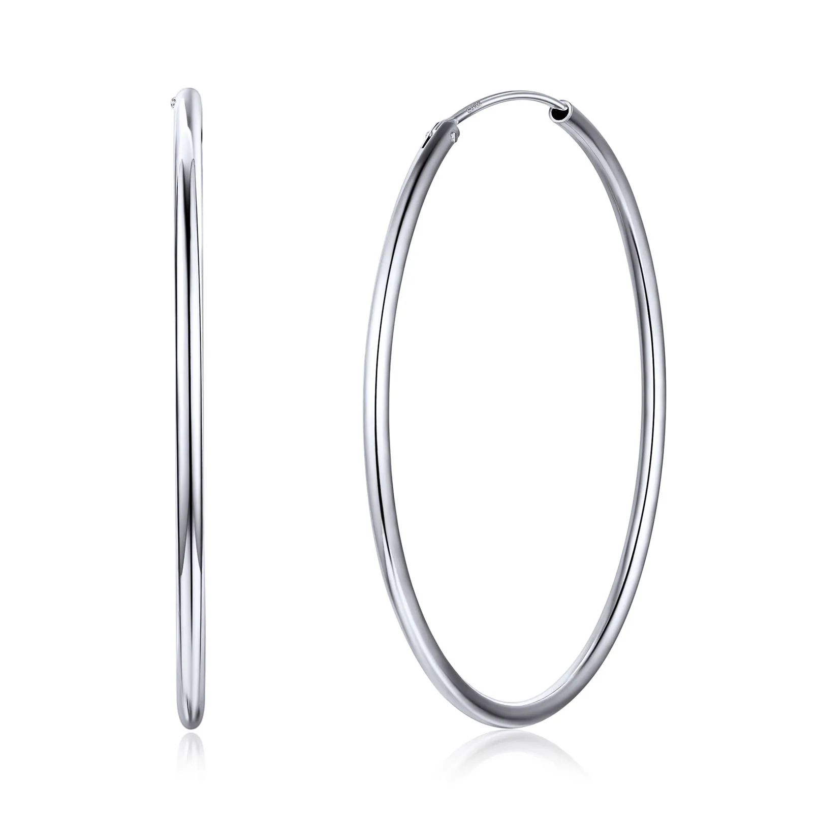 Créoles Rondes en Argent Sterling 925 pour Femmes Argenté 50mm