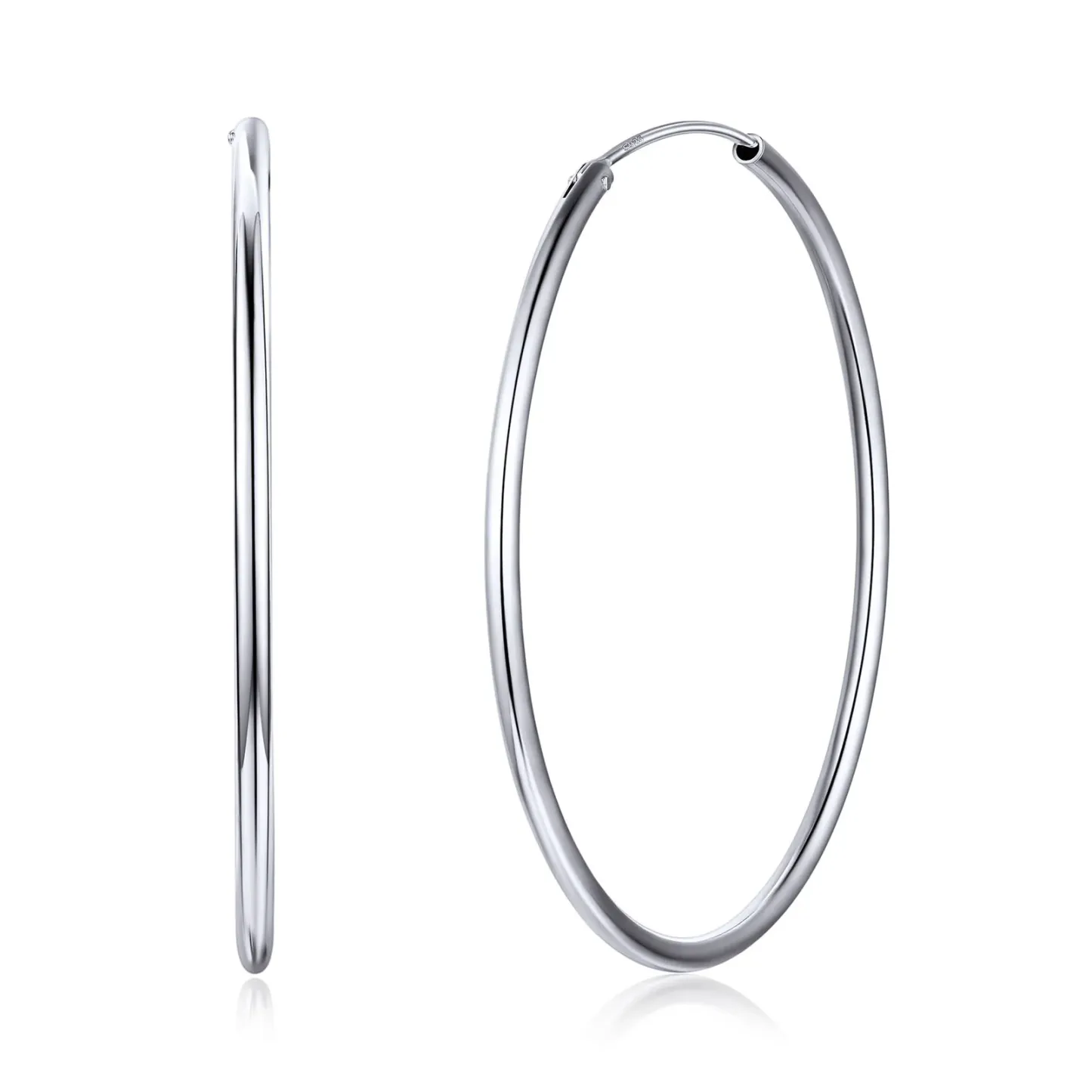 Créoles Rondes en Argent Sterling 925 pour Femmes Argenté 50mm