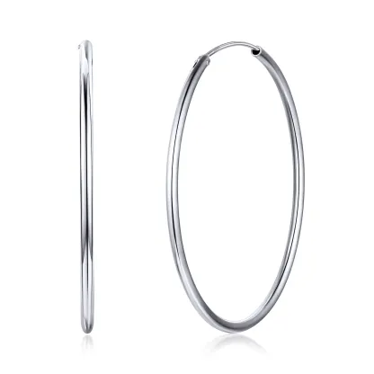 Créoles Rondes en Argent Sterling 925 pour Femmes Argenté 50mm