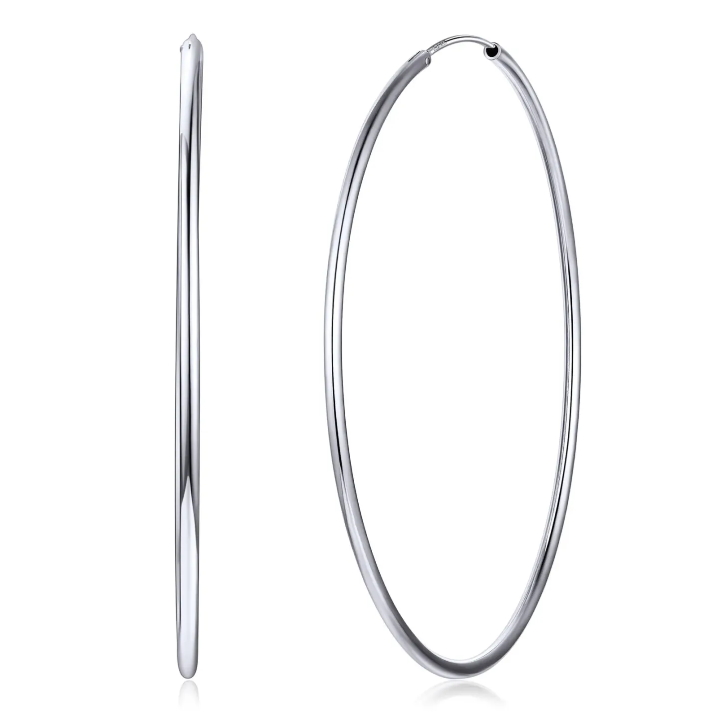 Créoles Rondes en Argent Sterling 925 pour Femmes Argenté 70mm