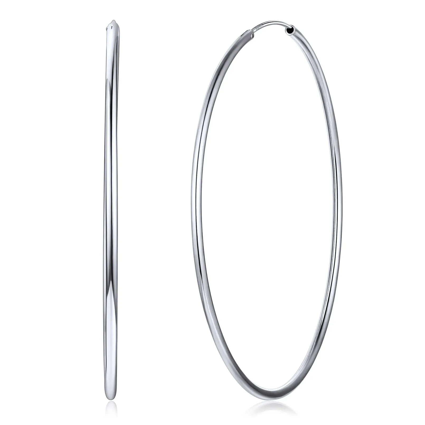 Créoles Rondes en Argent Sterling 925 pour Femmes Argenté 70mm