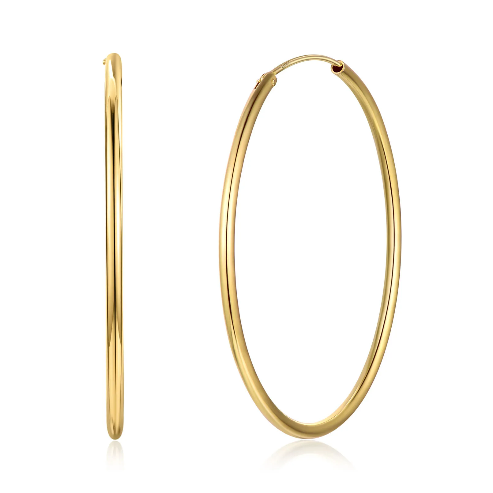 Créoles Rondes en Argent Sterling 925 pour Femmes Or 50mm