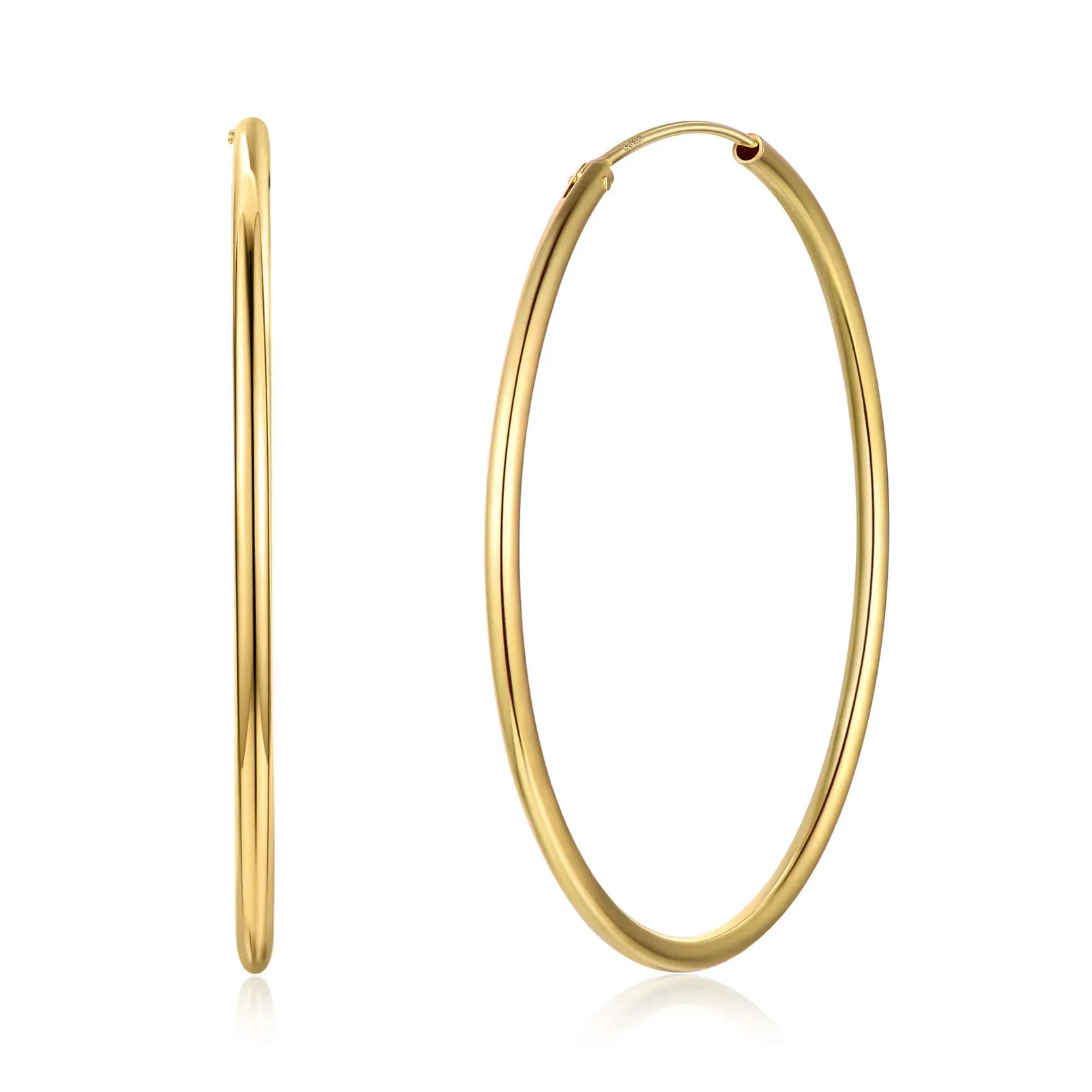 Créoles Rondes en Argent Sterling 925 pour Femmes Or 50mm