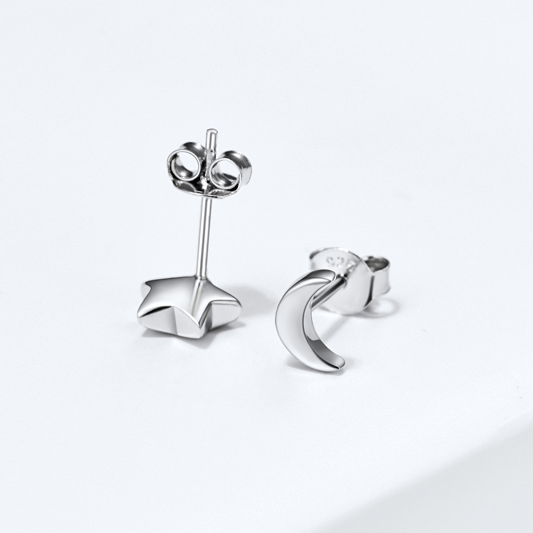 Boucles d’Oreilles Étoile et Lune  pour Femme Argenté