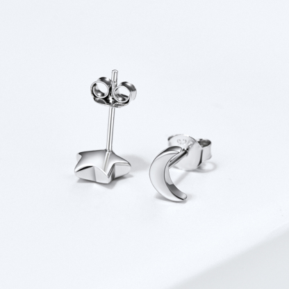 Boucles d’Oreilles Étoile et Lune  pour Femme Argenté