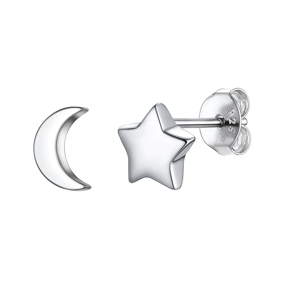 Boucles d’Oreilles Étoile et Lune en Argent Sterling pour Femme Argenté