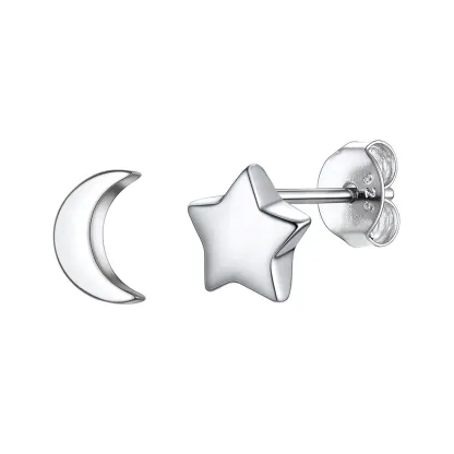 Boucles d’Oreilles Étoile et Lune en Argent Sterling pour Femme Argenté
