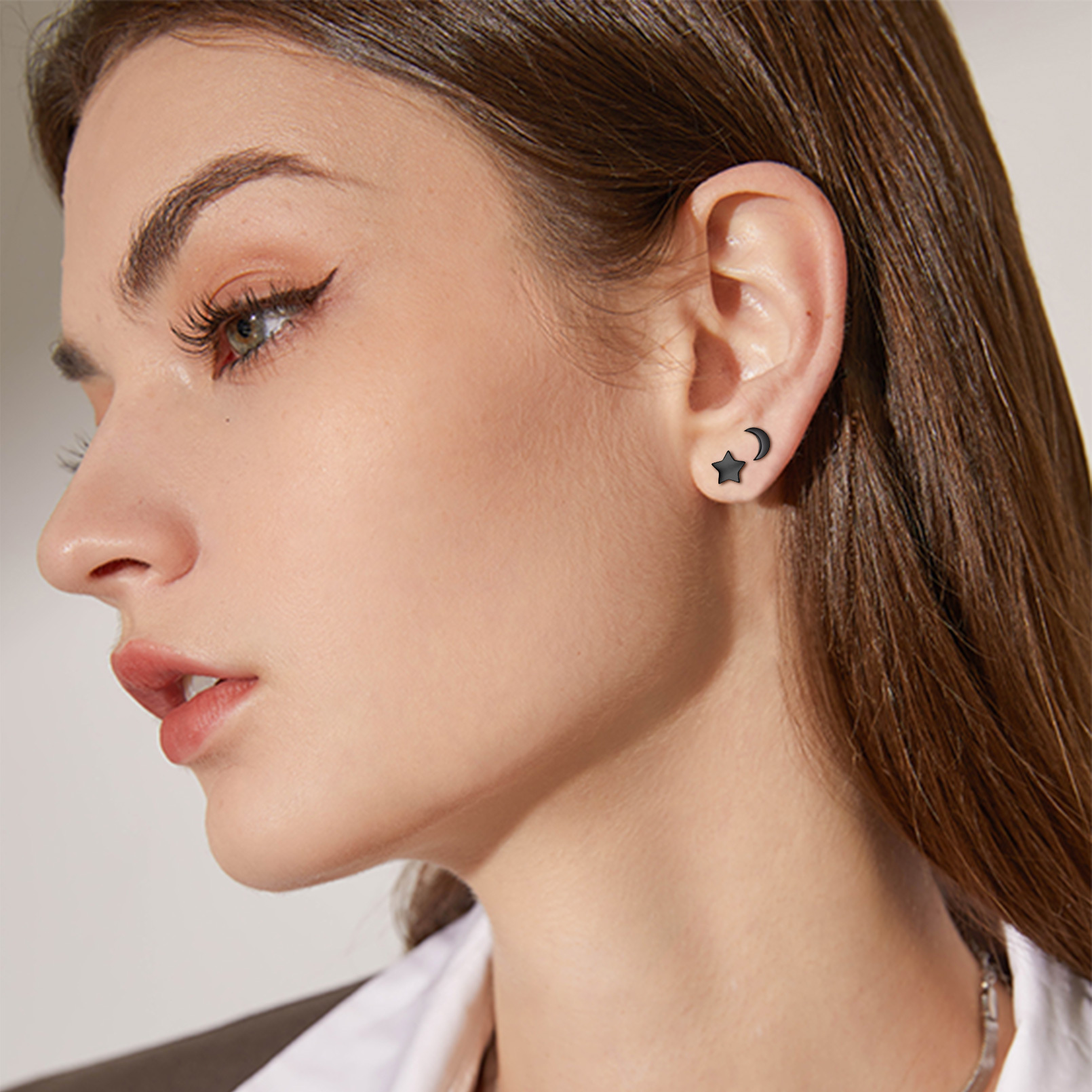 Boucles d’Oreilles Étoile et Lune en Argent Sterling pour Femme Modèle