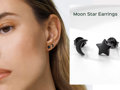 Boucles d’Oreilles Étoile et Lune