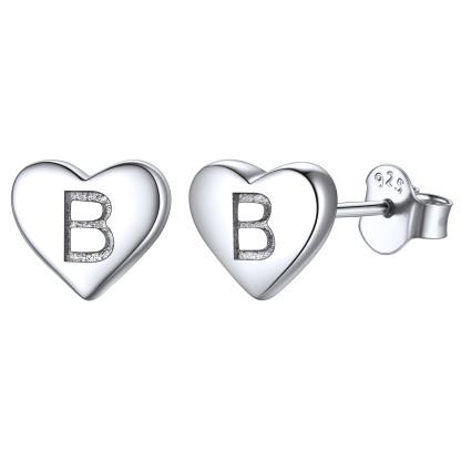Boucles d’Oreilles Clous Cœur avec Initiale en Argent Sterling 925 B