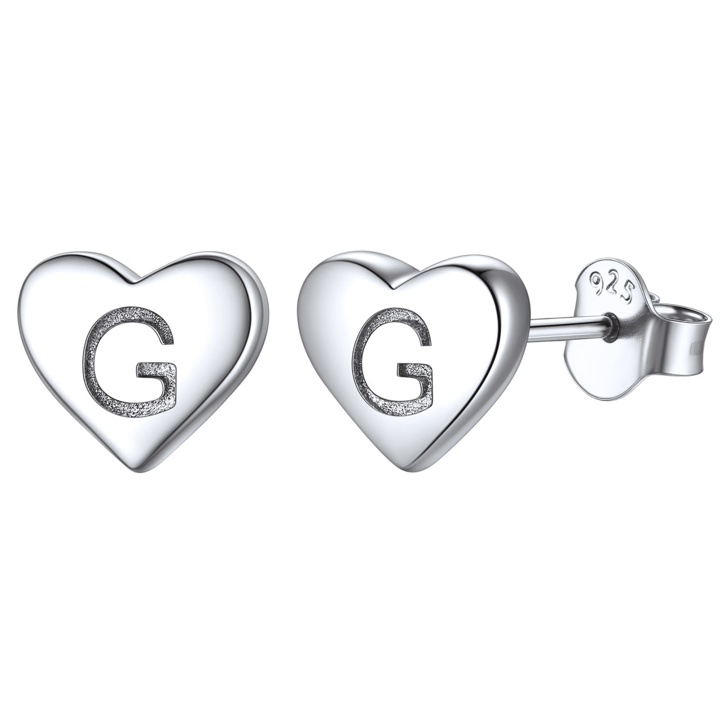Boucles d’Oreilles Clous Cœur avec Initiale en Argent Sterling 925 G